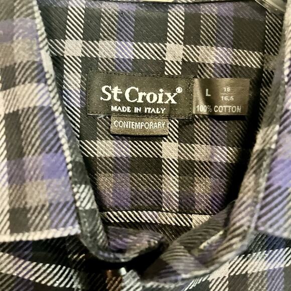 St. Croix Dark Check Plaid Casual Long Sleeve Button Down Shirt - Men’s Size L - Picture 5 of 10